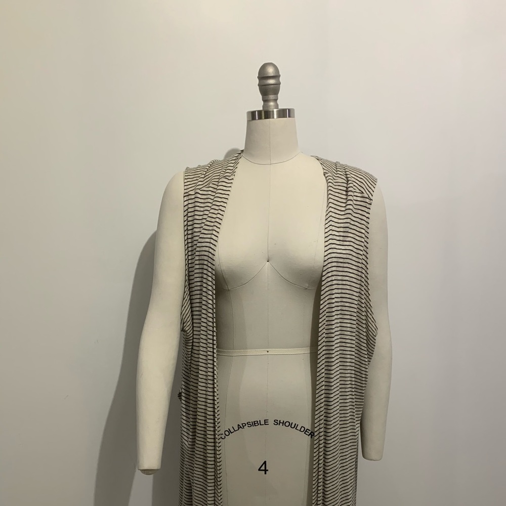 LuLaRoe Joy Cream and Black Striped Duster Vest XL